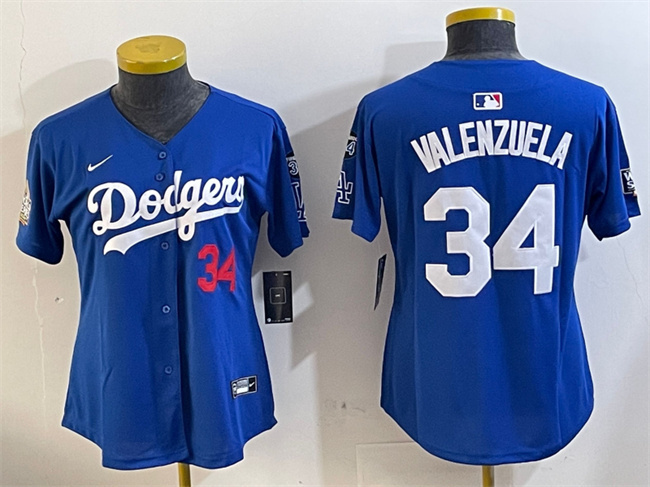 Women's Los Angeles Dodgers #34 Toro Valenzuela Royal 2024 World Series With Fernando Memorial Patch Alternate Limited Stitched Baseball Jersey(Run Small) Women's Los Angeles Dodgers #34 Toro Valenzuela Royal 2024 World Series With Fernando Memorial Patch Alternate Limited Stitched Baseball Jersey(Run Small)